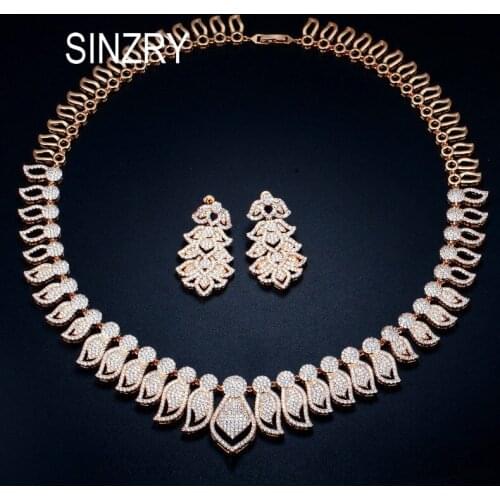 SINZRY Excellent Micro Paved Cubic Zirconia Big African Dubai Gold bridal Necklace Earrings Jewelry Sets for Women Wedding