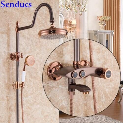 Senducs ORB Bathroom Shower Set with Quality Brass Bathroom Mixer Faucet Rain Shower Head Hot Cold Brass ORB Shower System
