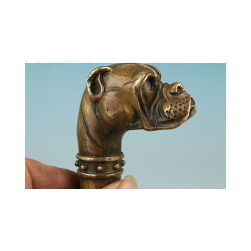 Old Bronze Hand Carved Skull Dog Statue Cane Walking Stick Head