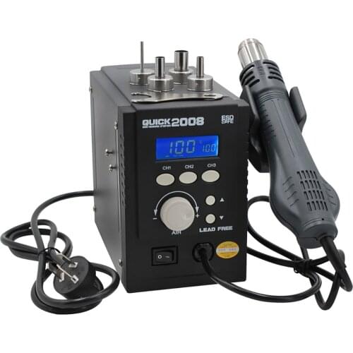 QUICK 2008 ESD Digital Display Heat Gun Hot Air Gun Station Adjustable Mobile Phone Repair Soldering Station 3 Channels