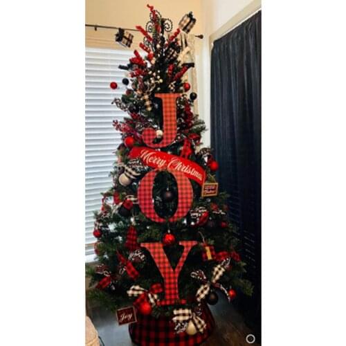 Christmas Tree Decorations Wall Decor Plaid Letter Shaped Figurine Decorative Artware Wood Ornament for Sitting Room Bedroom