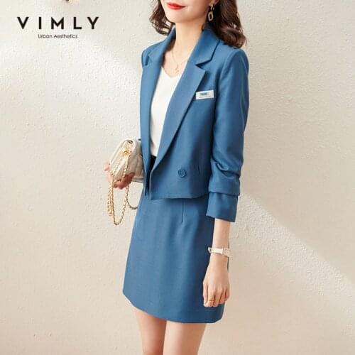 Vimly Spring Women Set 2021 New Double Breasted Blazer Short Jacket High Waist Skirt Office Lady Elegant Clothes Set F6182