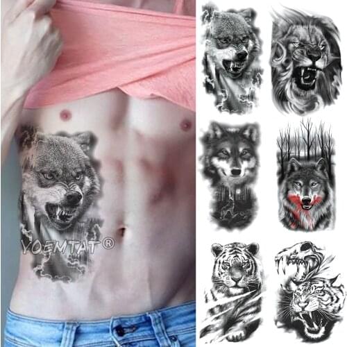 Forest Wolf Temporary Tattoo Sticker Lion Tiger Waterproof Tatto Warrior Animal Body Art Arm Fake Tatoo Men Women