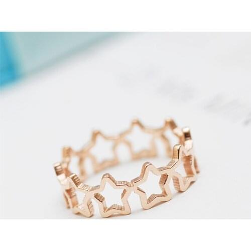 YUN RUO 316 Titanium Steel Jewelry Hollow Out Star Ring Weeding Anniversary Rose Gold Fashion Woman Birthday Gift Never Fade