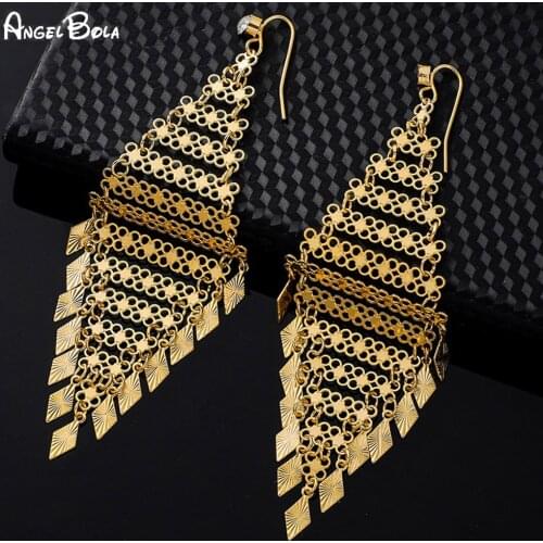 Bohemian Style Gold Glitter Tassel Pendant Womens Earrings Retro Luxury Metal Geometric Pendant Earrings Punk Jewelry