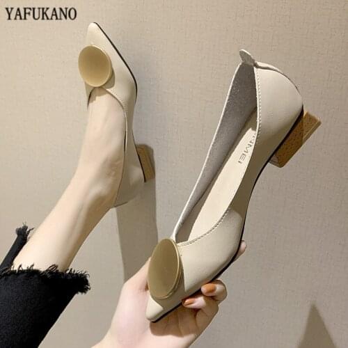 2020 Spring Autumn Low Wooden Heel Pointed Toe Shallow Buckle Brand Women Shoes Slip On Loafers Casual Pumps Zapatos De Mujer