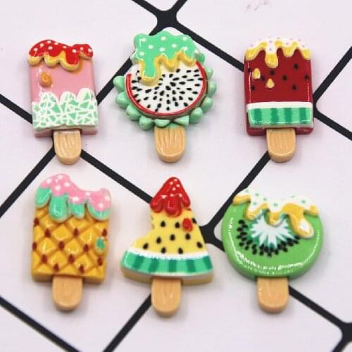 10PCS Kawaii Cute Mixed fruit popsicle Flat back Resin Cabochons Scrapbooking DIY Jewelry Craft Decoration Accessories
