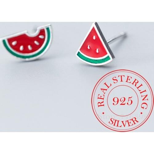 100% 925 Sterling Silver Watermelon Stud Earrings For Women Girl Prevent Allergy Engagement Accessories pendientes