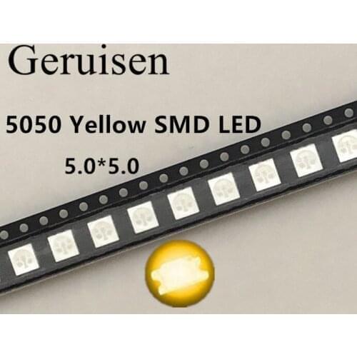 1000PCS 5050 SMD LED Chip Yellow Ultra Bright 60mA DC 2V Surface Mount Beads Light Emitting Diode Lamp Electronics Components