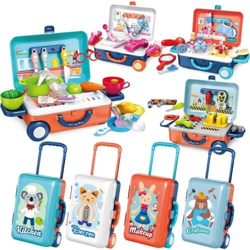 11-23PCS Pretend Play Kid Educational Toys Simulation Makeup Kitchen Crafts Doctor Toys Set For Children With Storage Suitcase