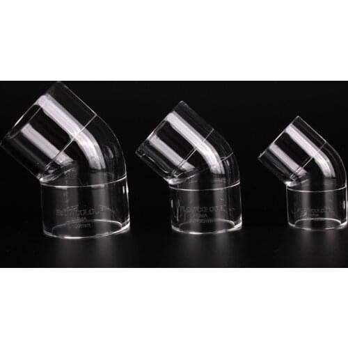 2PCS-Pack I.D.20/25/32mm Transparent Acrylic Pipe Joints 45 Degree Elbow Connector Aquarium Supplies Fish Tank Pipe Fittings