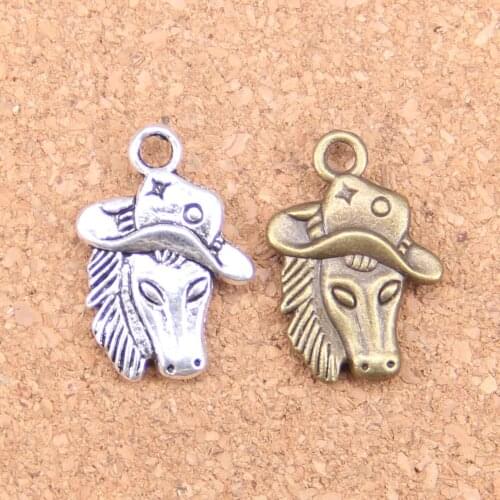 45pcs Charms horse in cowboy hat 23x16mm Antique Pendants,Vintage Tibetan Silver Jewelry,DIY for bracelet necklace