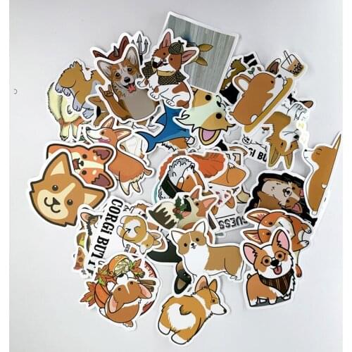 50 Pcs/Pack Cartoon Animals Dogs Corgi Creative Graffiti Stickers for Bike Laptop Luggage Skateboard Funny Sticker