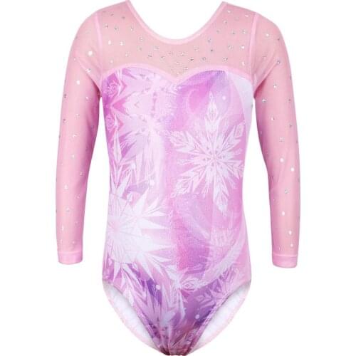 BAOHULU Girls Three Quarter Sleeve Ballet leotard Sequins Snowflake Gymnastics Leotard Ballet Leotards for Girls Purple Bodysuit