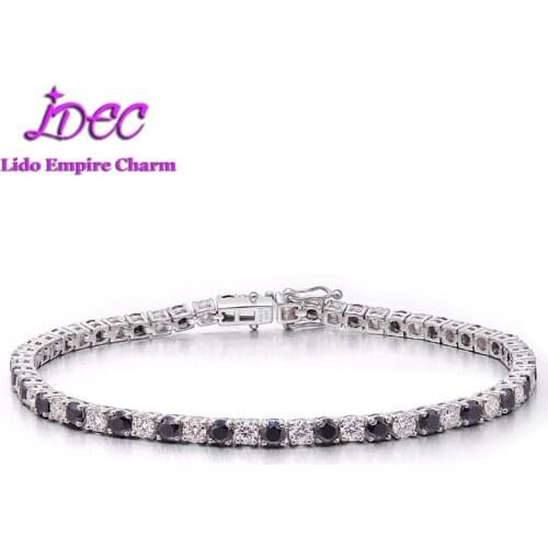 100% Real 925 Sterling Silver Bracelets with 3mm Moissanite Diamonds For Women Sapphire Bracelet Wedding Bangle Fine Jewelry