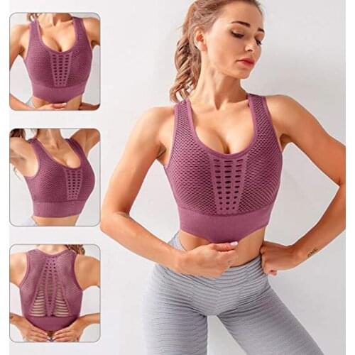 Mesh Support Cross Back Bra For Women Wirefree Removable Cups Sport Bra Tops Freedom Seamless Yoga Running Sports Bras