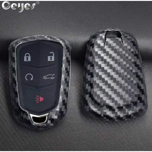 Ceyes Carbon Fiber Protection Button 3 4 5 Key Cover Car Styling Case For Cadillac XT5 XTS ATS CT6 CTS ATS 28TA Auto Accessories