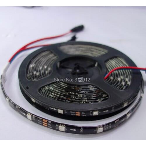 BLACK PCB 5m DC12V 30leds/m 10pcs ws2811 ic/meter(10pixels) led digital strip;IP65;waterproof in silicon coating