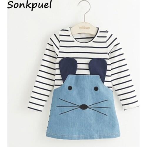 Spring Autumn Cotton Dress for 2-8 Years Girls 2021 Long Sleeve Stripe Children Princess Dresses Girl Cute Denim Long Clothing