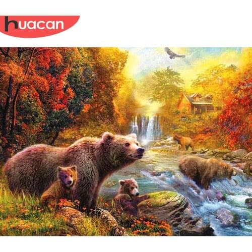 HUACAN Diamond Painting New Bear Diamond Embroidery Cross Stitch Fall Animal Pictures Of Rhinestones Mosaic Craft Kit