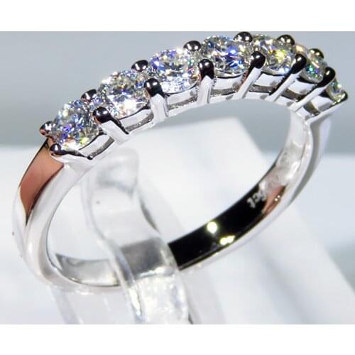 10K White Gold Women Ring 7 pcs 0.7 Carat 3mm Moissanite Diamonds Round Classic Party Engagement Anniversary Ring Trendy Present