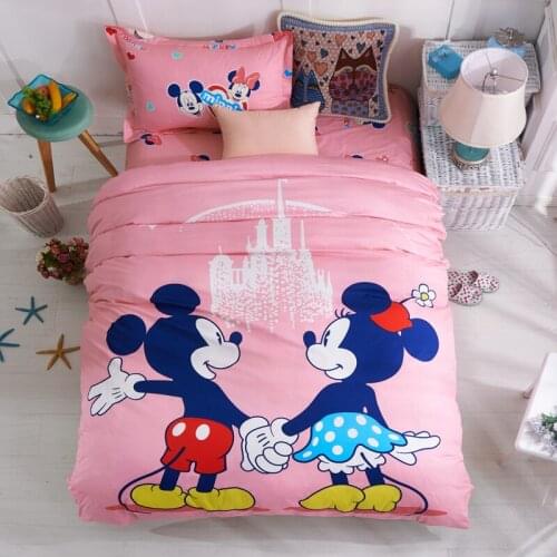 Disney Pink Mickey Minnie Mouse Pattern Bedding Set Girl Bedroom Decorative Duvet Quilt Cover Pillowcase Linens Home Furnishing