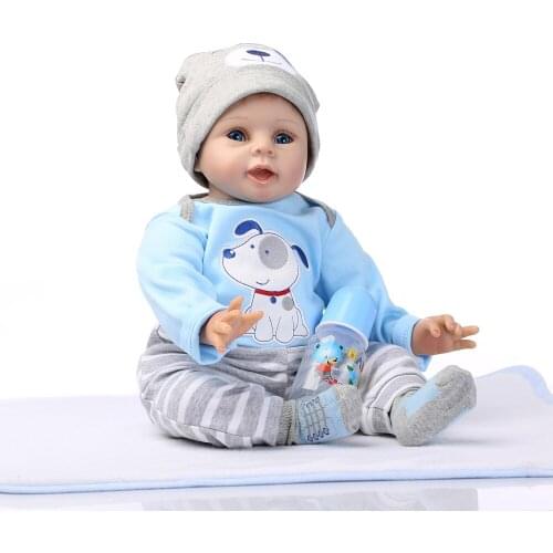 Reborn Toddler Doll 22inch 55cm Baby Doll Boy Silicone Body Boneca With Clothes Blue Eyes Lifelike Cute Gifts Toy Blue Dog