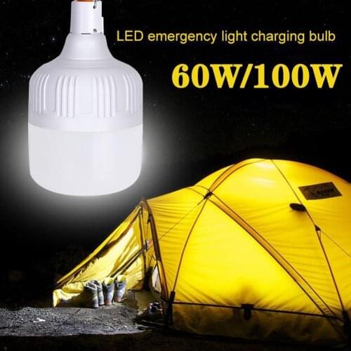 1 Pcs New 60W / 100W Rechargeable Bulb 5 Speed LED Emergency Camping Charging USB Light Outdoor Bulb T6G2