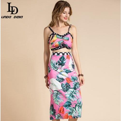 LD LINDA DELLA Summer Bohemian Vacation Skirts Suits Fashion Womens Set Floral Print Top and Elegant Midi Skirts 2 Pieces Sets