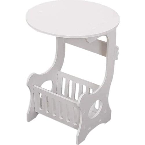 Mini Plastic Round Coffee Tea Table Home Living Room Storage Rack Bedside Table White