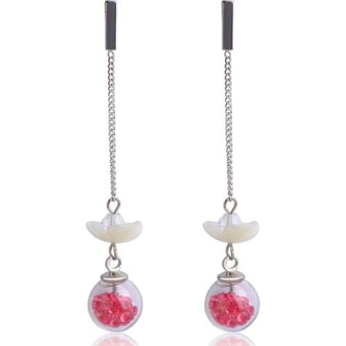 Fashion Pink Blue Dangle Earrings Long Hanging Natural Shell Earring With Transparent Ball Crystal Women Ear Piercing Party Gift