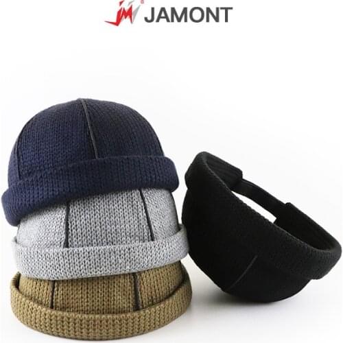Men Knitted Hat Beanie Skullcap Sailor Cap Cuff Brimless Retro Navy Style Beanie Hat Miki hat