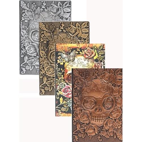 24 PCS Vintage Travel Notepad Embossed Skull Leather Notebook Hardcover Journals Sketchbook Planner School Supplies Wholesale K1