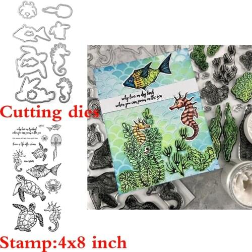 Ocean Animals Clear Stamps Coordinating Cutting dies for DIY Scrapbooking Cards Transparent Stempels New 2020 Silicone Seal