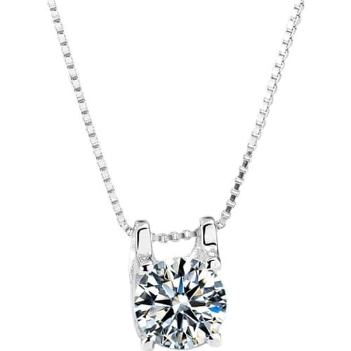 925 Sterling silver 6mm Cubic Zirconia Necklace Pendant for Women Jewelry Gift Party Accessory