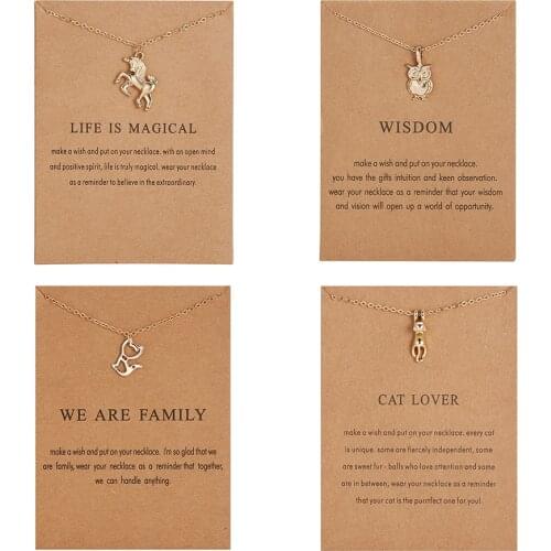 Fashion Cat Lover Alloy Cat Kitten Pendant Necklace Gold Chain Horse Whale Owl Skull Dance Girl Charm Necklace Family Jewelry