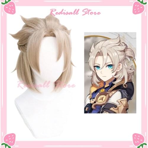 Genshin Impact Cosplay Albedo Wig Short Hair Braided Heat Resistant Synthetic Christmas Game Role Play Adult Men