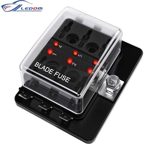 Plastic Cover 6 Ways Blade Fuse Block 12V 32V Fuse Box Holder With LED Indicator Light For Auto Car Marine