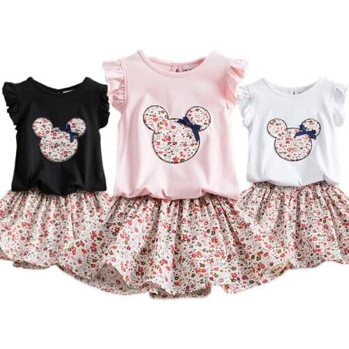 Baby Girls Floral Princess Dress Cartoon Bear Ruffle Sleeve Tank Top+Tutu Vestidos Toddler Kids Children Cute Summer Clothes Set