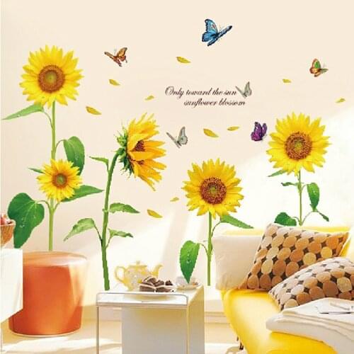 Sunflowers Wall Stickers Green Leaves Stickers for Living Room Kids Room Bedroom Wall Decal Home Decoration Home Decor Murals