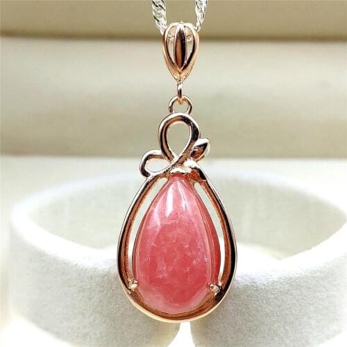 Genuine Natural Red Ice Rhodochrosite Gemstone Pendant 28x17mm Rose Gold Plated Gemstone Women Necklace Jewelry AAAAA