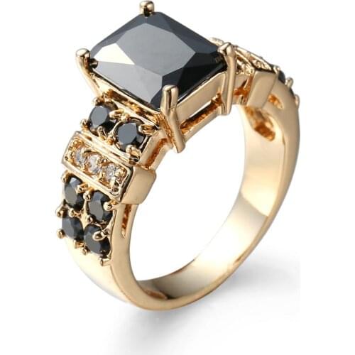 Popular Korean womens black zircon ring rose gold luxury black and white lab Diamond Solitaire Wedding Ring for Women