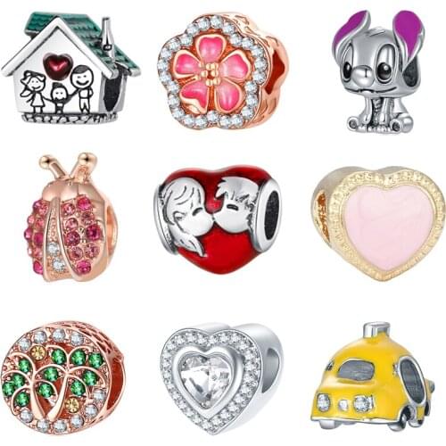 Lovely Crystal Heart Animal Round Beads Fit Original Pandora Charms Bracelet Women Girls Jewelry Gifts