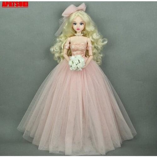 Pink Princess Wedding Evening Party Dresses for 1/4 BJD Dolls Clothes Lovely Dress and Veil for 45-50cm XINYI Dolls Accessories