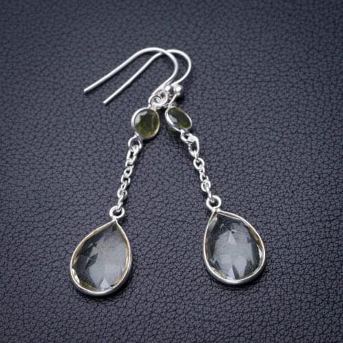 StarGems Natural Green Amethyst And Peridot Handmade 925 Sterling Silver Earrings 2" D7177