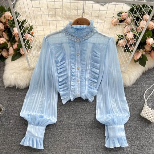 SINGREINY Women Fashion Korean Blouse Long Sleeve Single Breasted Casual Tops 2021 New Autumn Elegant French Streetwear Blouses