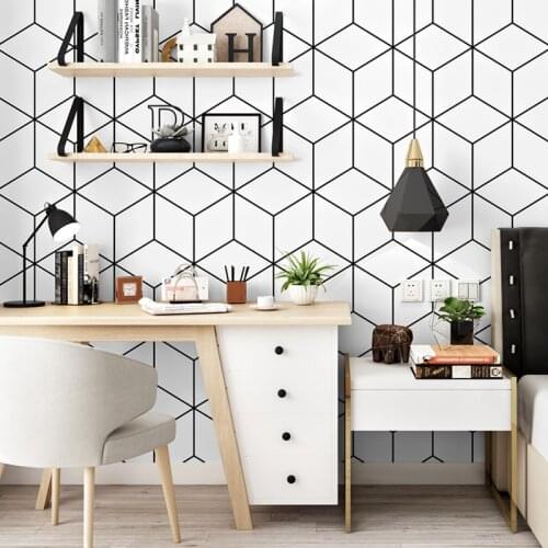 Nordic Black White Lattice Wall Papers Home Decor Modern Geometric Wallpaper Living Room Bedroom Decoration PVC Vinyl Wall Paper