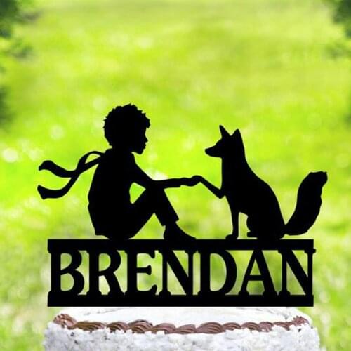 Custom name Happy Birthday cake topper,little prince and fox Silhouette cake topper,little prince Birthday party decor Supplies