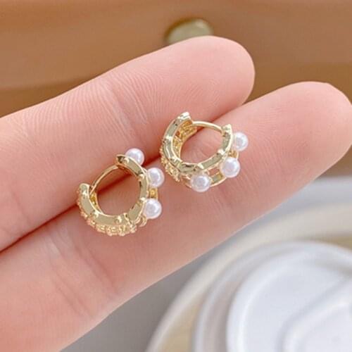 Korea Fashion Jewelry Simple Double-layer Hollow Pearl Small Daily Earrings for Woman 14k Gold-plated Luxury Stud Earring