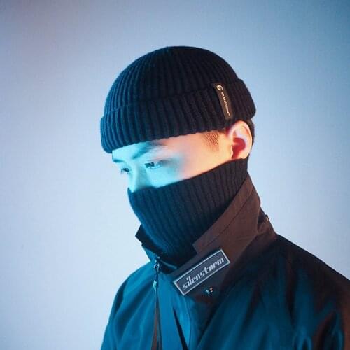 SILENSTORM Techwear Unisex Black Wool Blend Beanie Warm Knit Cap Hip Hop Style Punk Fashion